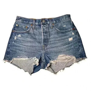 Levis Premium 501 Jean Shorts Denim Women Big 28 Cut offs Measures 30